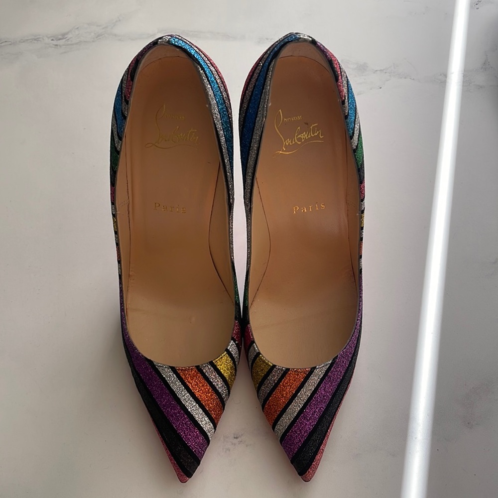 Christian Louboutin So Kate 120 Suede Stripyglitter Heels..2 dust bags included